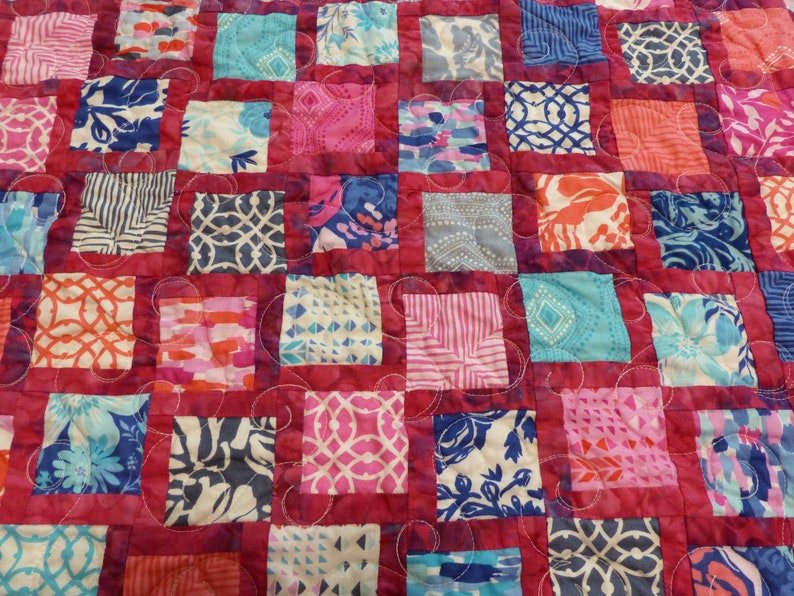 Whimsical Windows Baby Quilt with Pink Sashing