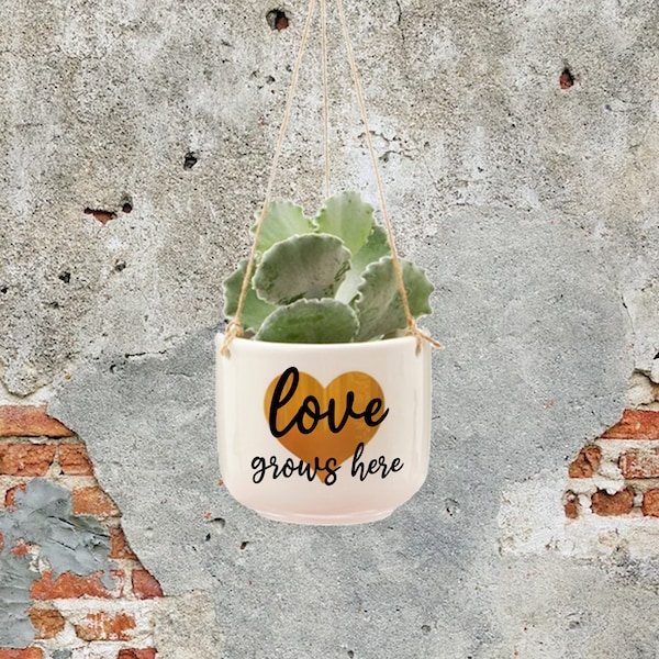 Valentines day gift Planter gift Plant Pot for her him with message Love grows here