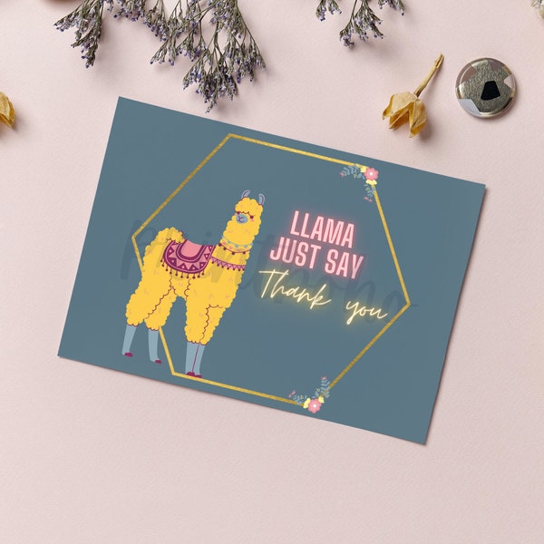 Printable Boho Llama Thank You Note 5"x7"