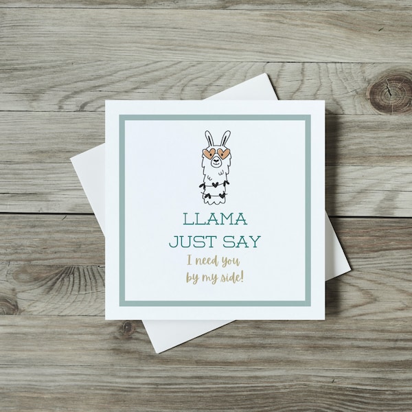 Downloadable Llama Pun Bridesmaid Proposal Card