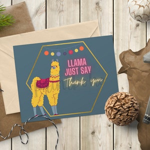 Printable Boho Llama Thank You Note 5"x7"
