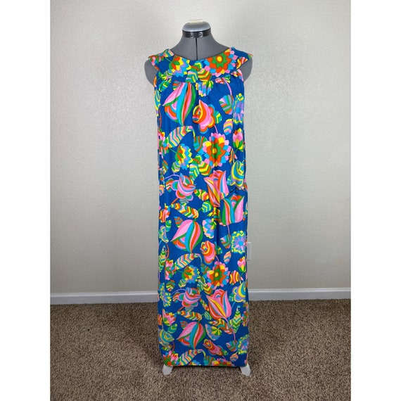 Handmade Dress Vintage 60s 70s Bright Floral Maxi… - image 2