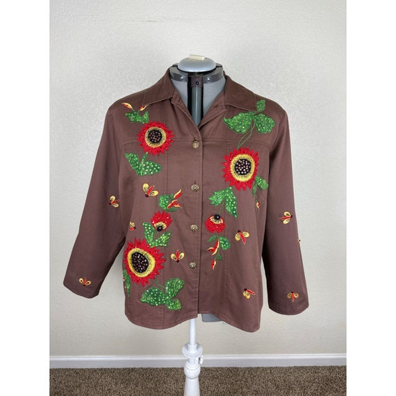 Tapestry Patch Jacket Women's XL Vintage 90s Flor… - image 2