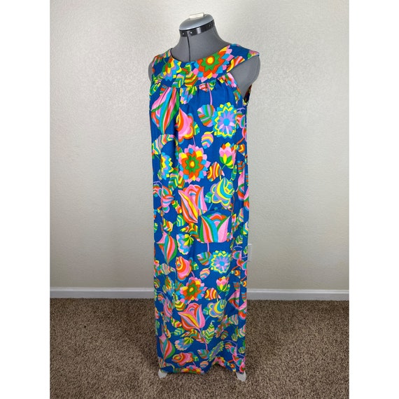Handmade Dress Vintage 60s 70s Bright Floral Maxi… - image 10