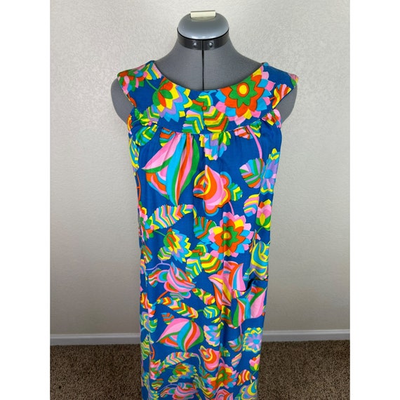 Handmade Dress Vintage 60s 70s Bright Floral Maxi… - image 3