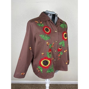 Tapestry Patch Jacket Dames XL Vintage jaren 90 Bloemen Zonnebloem Bijen Geborduurd afbeelding 4