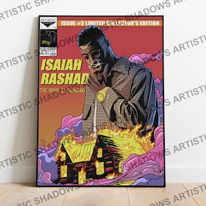 Pôster de Isaiah Rashad, pôster de The House Is Burning, história em quadrinhos de hip hop, história em quadrinhos de rap vintage, arte de Isaiah Rashad, pôster musical, pôster de The Suns Tirade