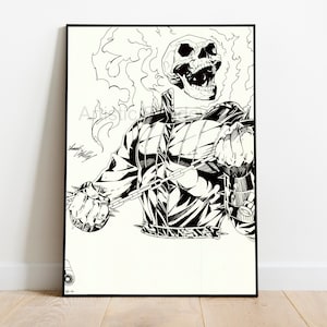 ゴーストライダー：壁飾り。サイン入りイラスト ジクレープリント - 11'x14'