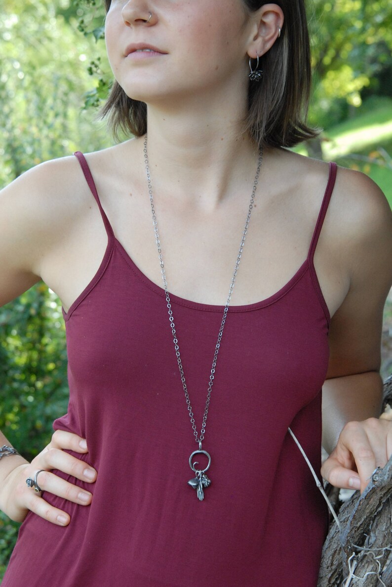 Sterling Silver Hoop Charm Necklace with Succulent and Alder Cone Charms