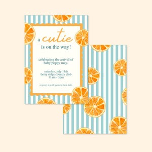 Tarjeta para fiesta de baby shower con mensaje "Cutie on the Way", para niños, mamá, juego de palabras, plantilla de invitación editable e imprimible, invitación de Evite de Canva
