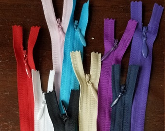 YKK Invisible Zippers Sizes 12" 14" 18" 22" Various Colors