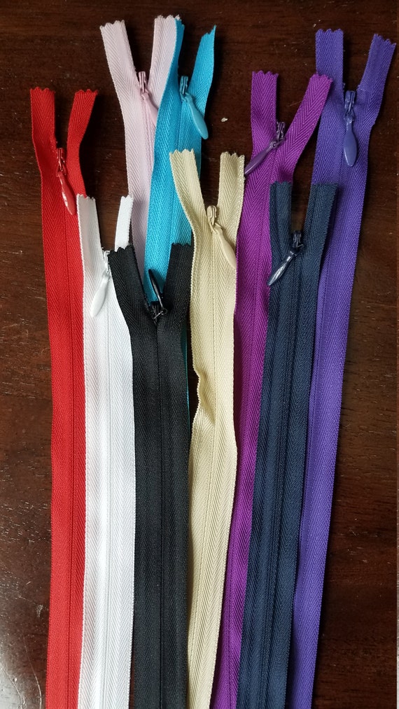 YKK Invisible Zippers Sizes 12" 14" 18" 22" Various Colors