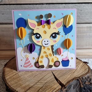 Biglietto pop-up 3D con giraffa delicata / Biglietto di compleanno con giraffa carina / Biglietto pop-up con giraffa / Fatto a mano / Biglietto con numero di compleanno