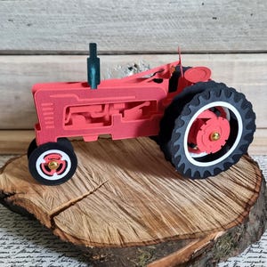 Tractorkaart / 3D-tractorkaart / Handgemaakte kaart / Rode tractorkaart / Tractorboxkaart / Gelukkige verjaardagskaart