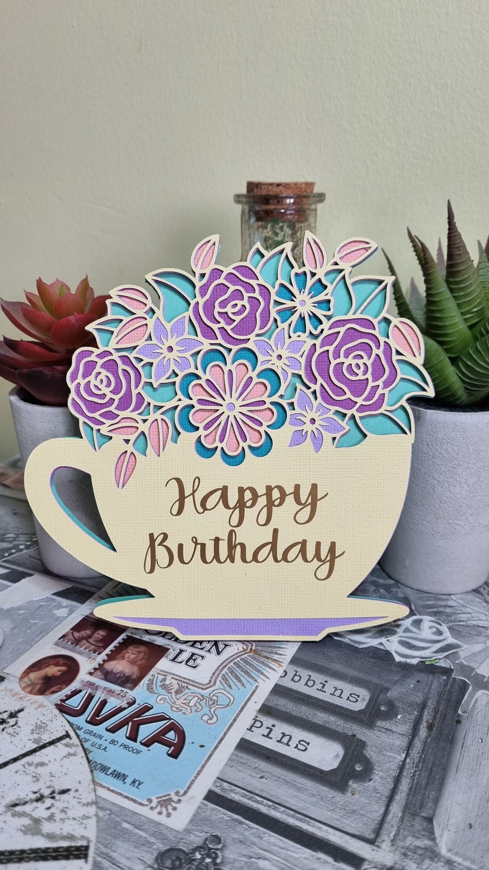 Flower Tea Cup Birthday Card / Happy Birthday / Tea Cup Etsy