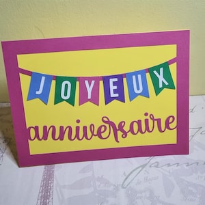Joyeux Anniversaire / Cartão de feliz aniversário francês / Cartão Joyeux Anniversaire / Feito à mão
