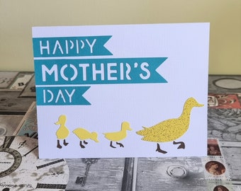 Carte de fête des mères heureuse / Famille de canards / Fait main / Fête des Mères