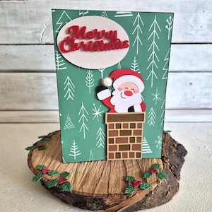 Kerstkaart kerstman / kerstkaart / handgemaakt / kerstman / kerstman in de schoorsteen / vrolijk kerstfeest
