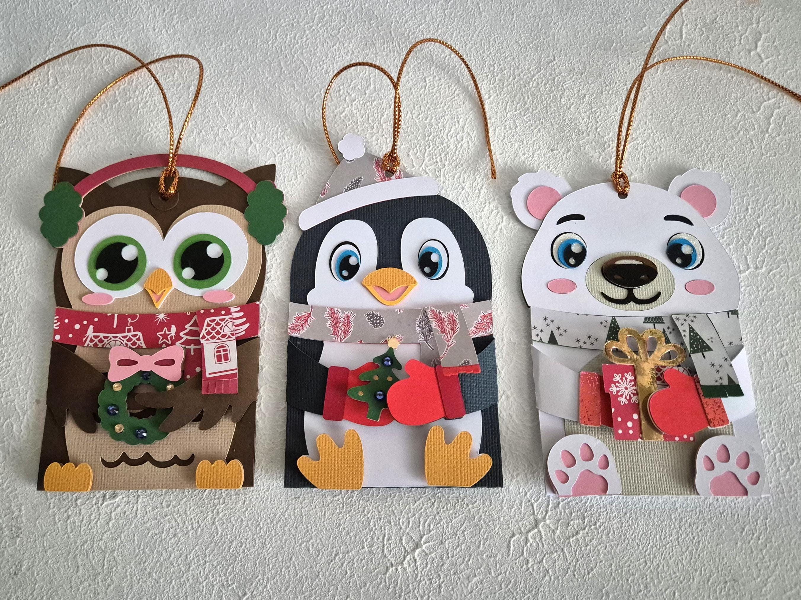 Christmas Gift Card Holders / Penguin Gift Card Holder / Polar Bear Gift Card Holder / Owl Gift Card Holder / Handmade / Christmas