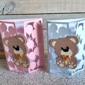 Carte de naissance / Carte de naissance ours en peluche / Bébé FILLE / Bébé GARÇON / Fait main