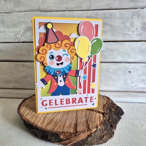 3D Clown Card / Cute Clown Birthday Card / Clown Card / Handmade /