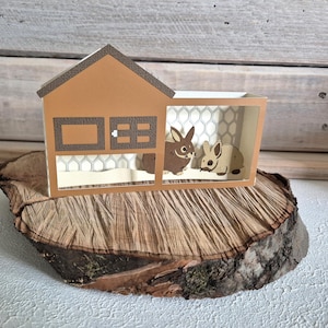 Cartão de aniversário Rabbit Hutch / Coelhinhos / Cartão de aniversário feito à mão / Cartão de aniversário de coelho