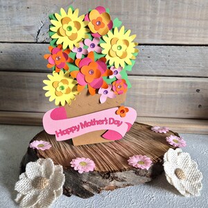 Carte de fête des mères heureuse / Carte de pot de fleur / Fait main / Fête des mères / Pot de fleurs