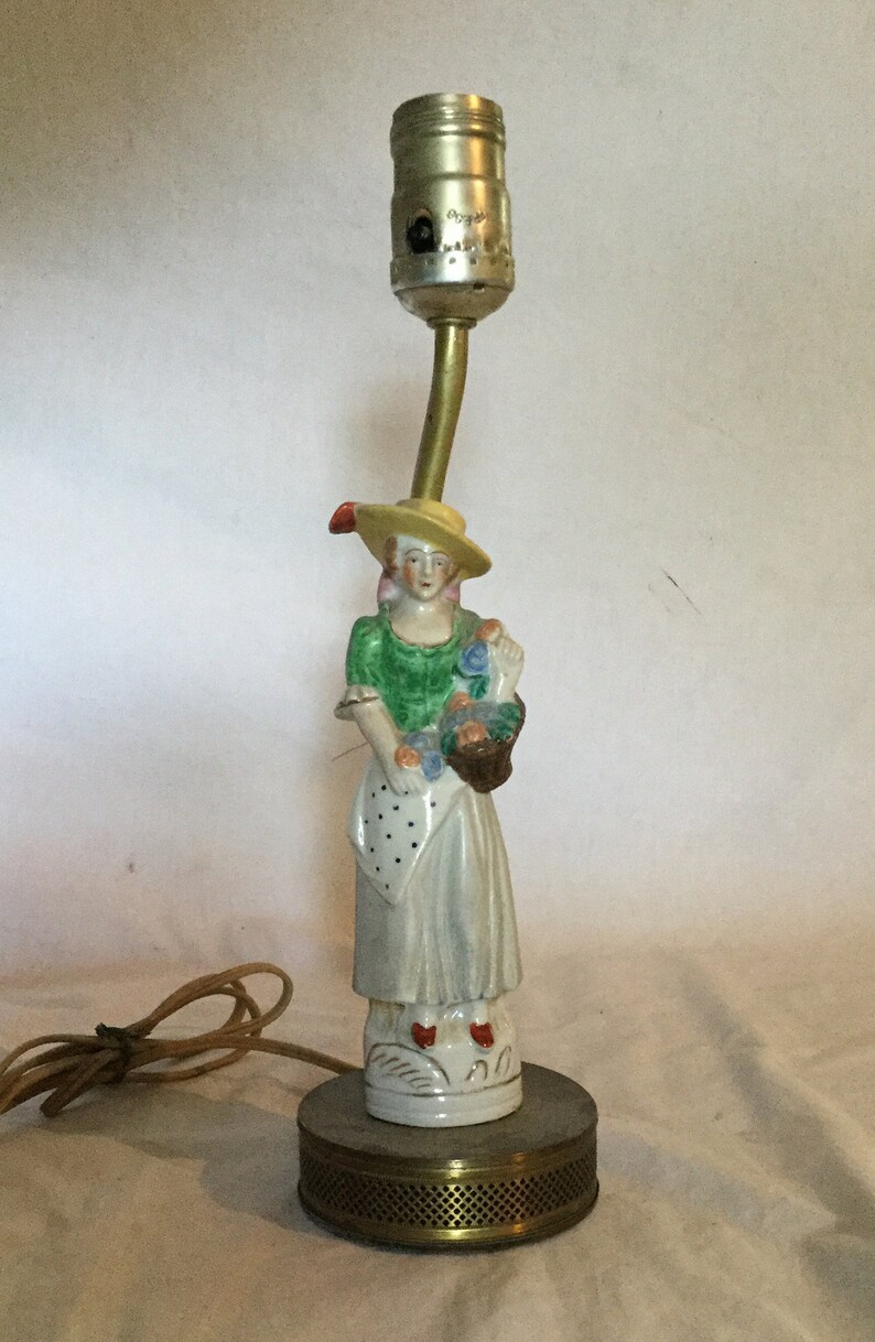 Vintage Antique Porcelain Figurine Lamp Colonial Lady Etsy