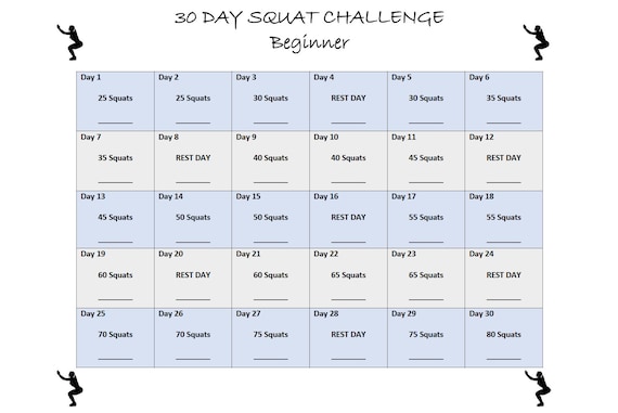 30 Day Squat Challenge Chart