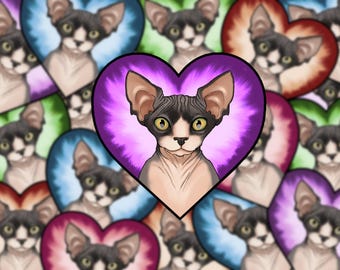Sphynx Cat Heart Holographic Sticker 2PC
