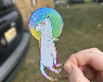 Mouse Sticker - "Rainbow Moon Mouse" - HoLoHrApHiC - 2PC