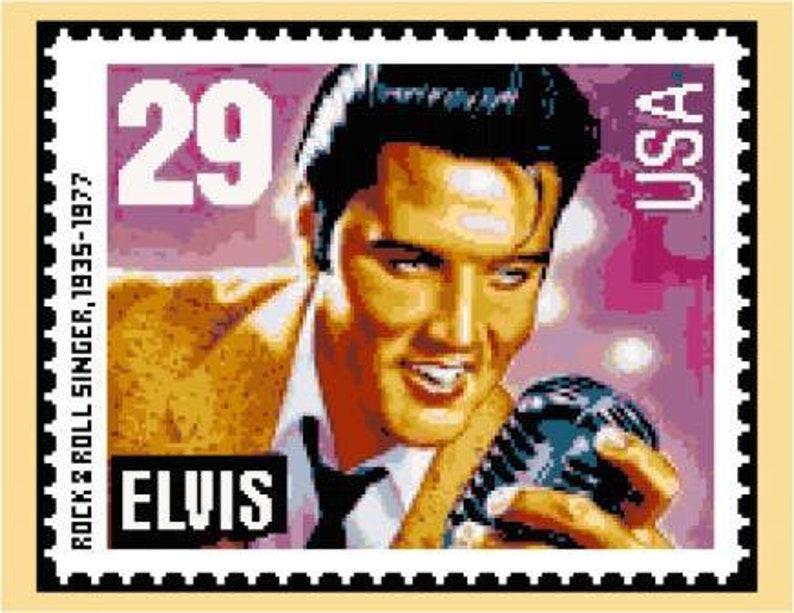 Elvis Stamp Cross Stitch Chart image 1