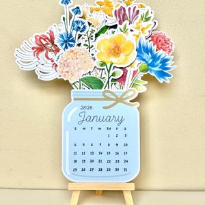 2026 Floral Flower Watercolor Flower Desk Calendar with a New Improved Wooden Stand