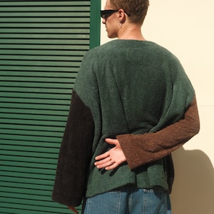 Cozy Men's Pullover, Oversized Terry Sweater, Large Sweater for Men, Cotton Terry Sweatshirt, Oversized 90s Pullover, Trendy Large Pullover zdjęcie 1