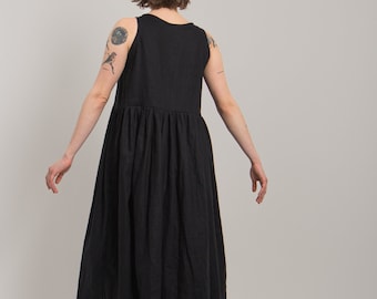 Black Linen Cotton Dress by BOSAKA Berlin, Linen light Summer Dress, Midi Sleeveless Dress, Black Dress, Short Dress, Cocktail Party Dress