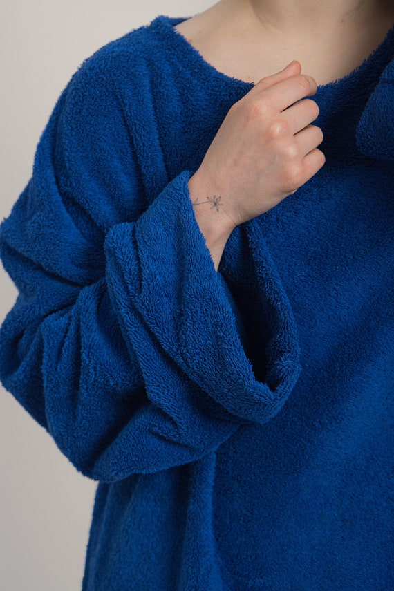 Maglione Girocollo Maglione Oversize Blu Elettrico Denim Maglioni