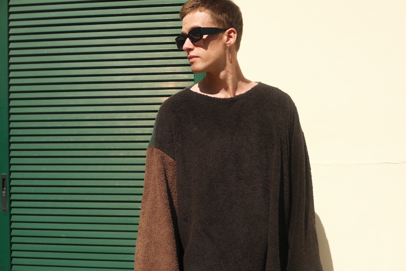 Cozy Men's Pullover, Oversized Terry Sweater, Large Sweater for Men, Cotton Terry Sweatshirt, Oversized 90s Pullover, Trendy Large Pullover zdjęcie 6