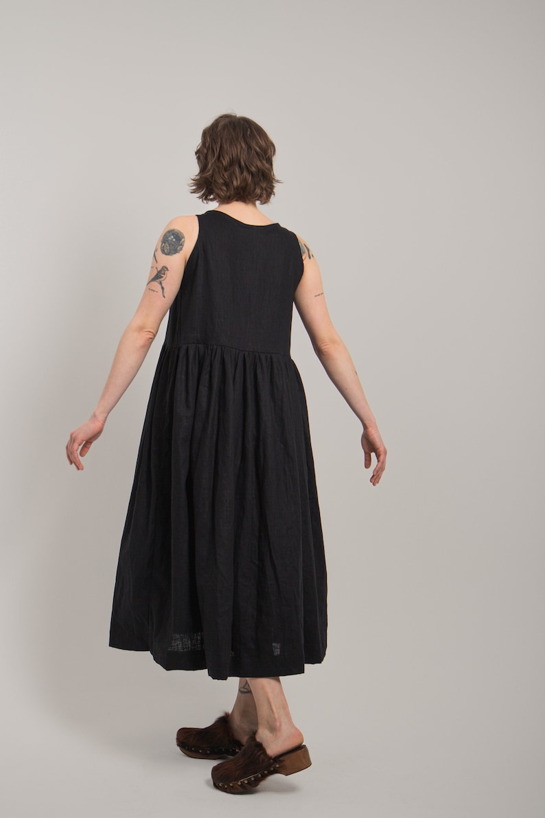 Black Linen Cotton Dress by BOSAKA Berlin, Linen light Summer Dress, Midi Sleeveless Dress, Black Dress, Short Dress, Cocktail Party Dress image 1