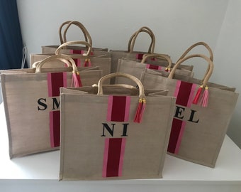 Medium jute personalised beach college shopper bag sll colours available up to 3 initials