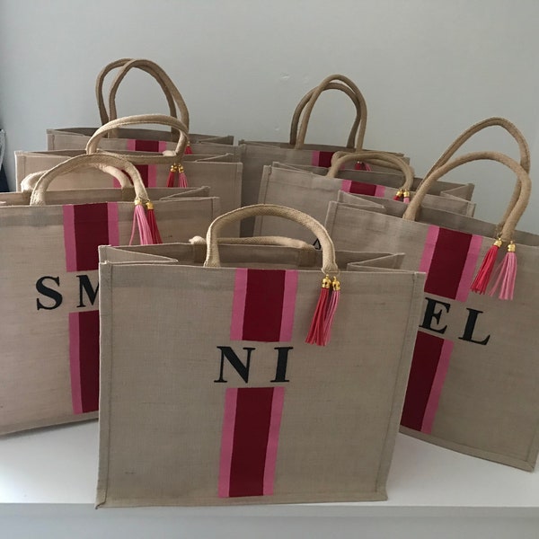 Medium jute personalised beach college shopper bag sll colours available up to 3 initials