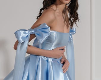 Light Blue Satin Strapless Mini Dress | A-line Corset Bustier Prom Cocktail  Party Outfit - Etsy Ireland