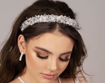 White silver bridal hair piece, Crystal headband. Crystal Tiara . Prom crown, wedding headband.