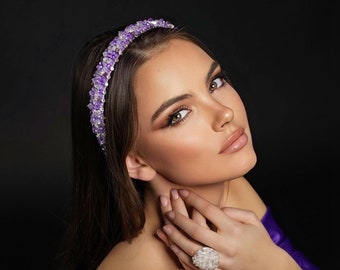 Purple wedding tiara headband, purple crystal headband, purple crystal crown for lilac wedding.