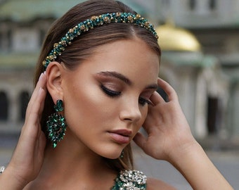 Emerald Green crown, mermaid crown, thin crystal headband, prom crown. Green crystal tiara
