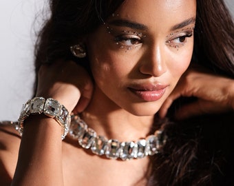 Set met kristallen strass bruids choker, armband en oorbellen