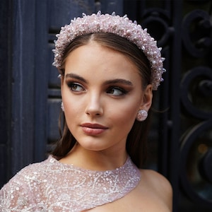 Dusty pink crown, dainty headband for blush pink wedding.Dusty pink bridal headband