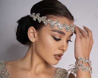 Silver gatsby headpiece, rhinestones flapper headpiece. Art deco headpiece crystal tiara headband. New year party headband.