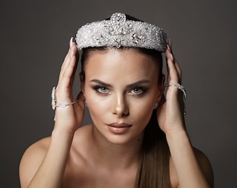 10 50Cm101 Grams Latest Bridal Fashion Accessories Pink Crystal Crown Tiara Diadem Copper Silver Headband Hair For Women