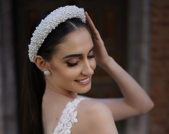 Diadema de perla de boda, diadema de alice, peinado de novia, cinta de pelo blanco, corona de moda.