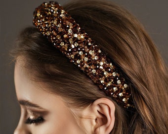 Bronze bridal crown,  bejeweled headband, brown crystal headpiece, Crystal headband. Baroque crown. Brown wedding headband